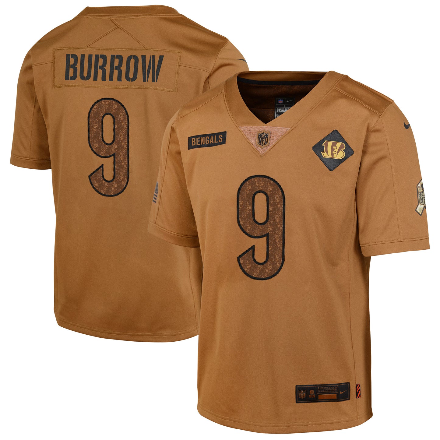 Joe Burrow Cincinnati Bengals Nike Youth 2023 Salute To Service Limited Jersey - Brown