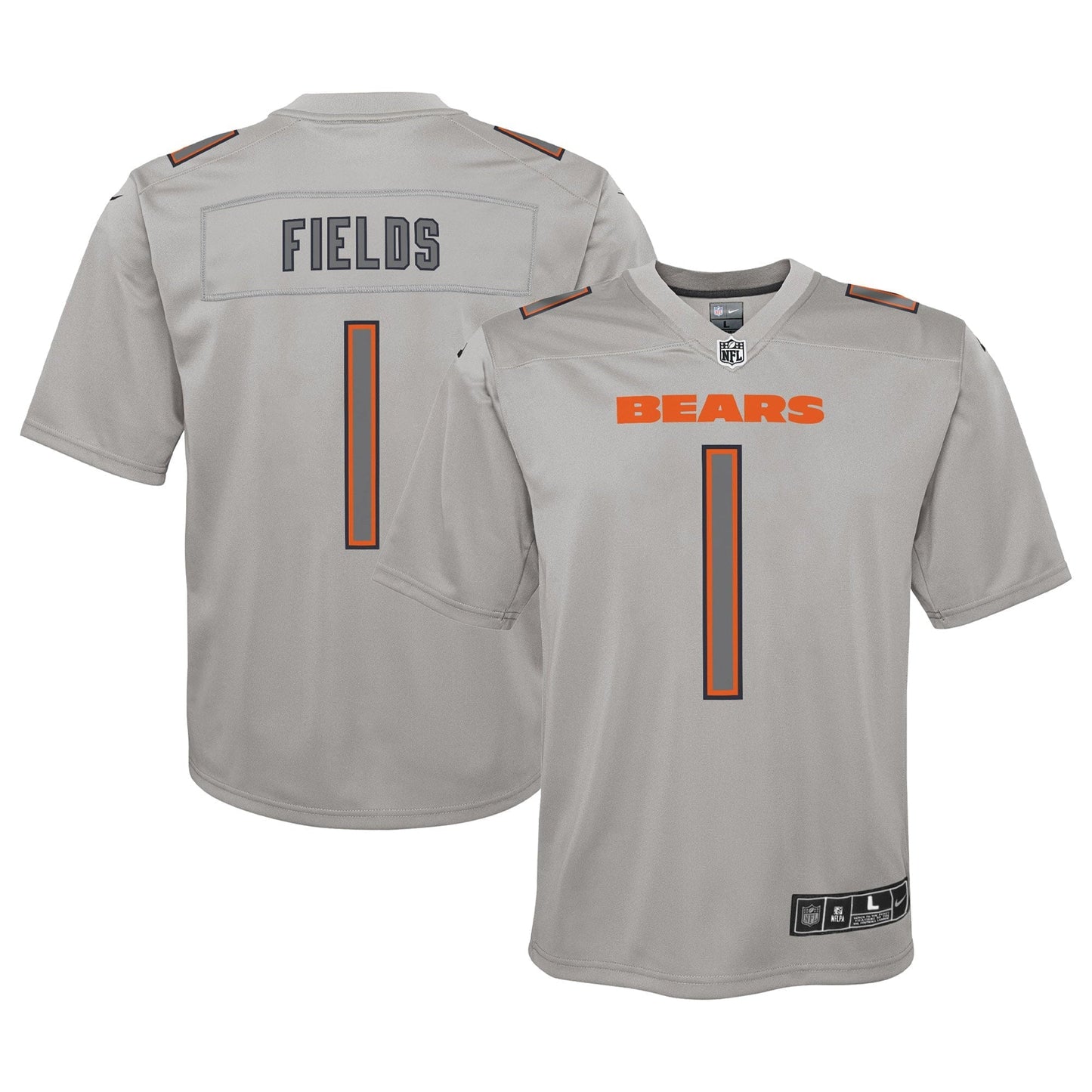 Youth Nike Justin Fields Gray Chicago Bears Atmosphere Game Jersey